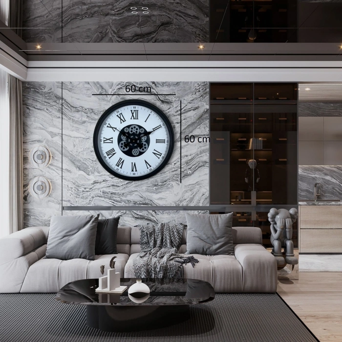 Mey İthalat® Black Majesty 60 Cm Çarklı Duvar Saati