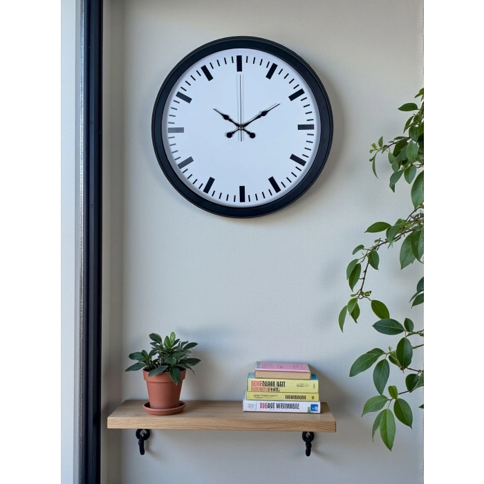 Mey İthalat® Black & White Baseline 40 Cm Metal Duvar Saati