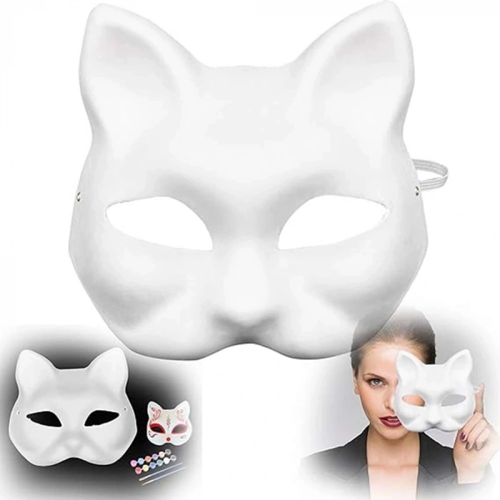 Mey İthalat® Boyanabilir Kedi Model Maske – Kendi Tasarımını Oluştur