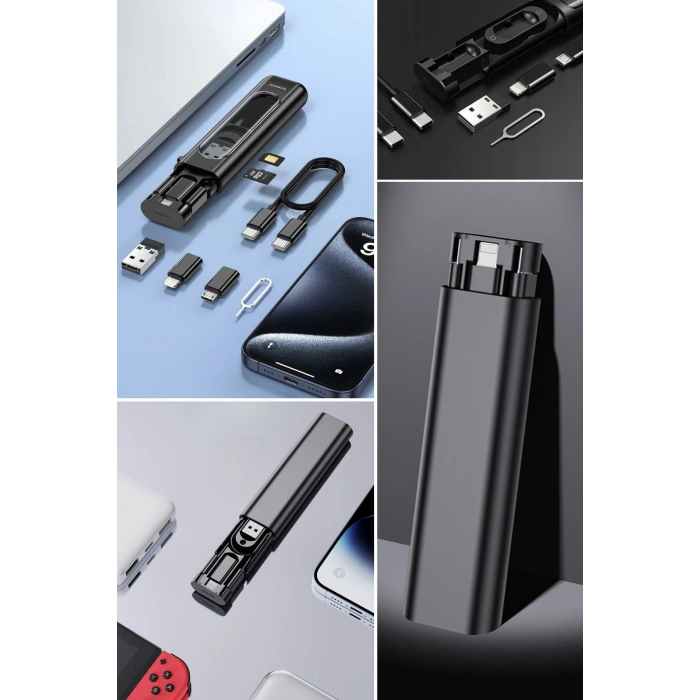 Mey İthalat®  Cep Tipi 60W Bas Aç Type-C,İphone Şarj,Micro USB Hızlı Şarj Data Kablo Seti