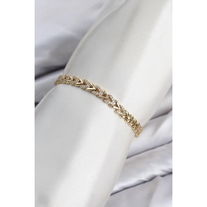 Mey İthalat® CM Model Zirkon Taşlı VIP Seri Gold Renk Pirinç Kadın Bileklik