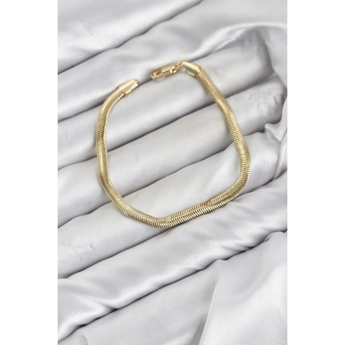 Mey İthalat® CM Yassı Yılan Zincir Model Gold Renk Pirinç Kadın Bileklik