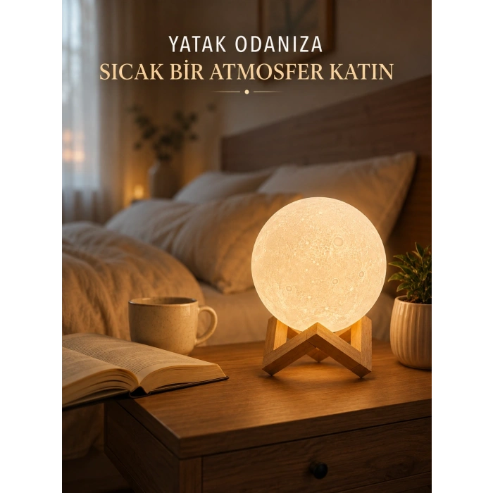 Mey İthalat® Dekoratif 3D Ay Işığı Masa Lambası Hediyelik Atmosfer Aydınlatması