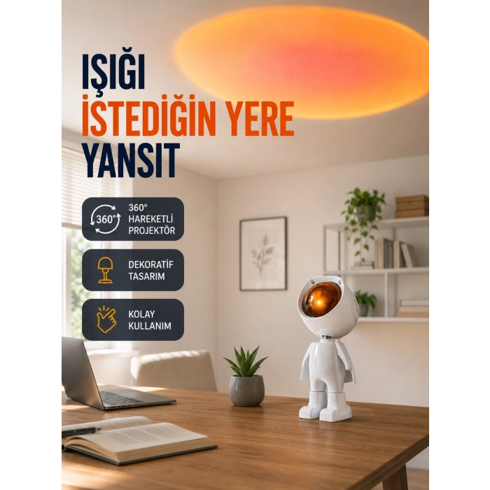 Mey İthalat® Dekoratif Gün Batımı Işığı – Astronot Figürlü Yeni Nesil