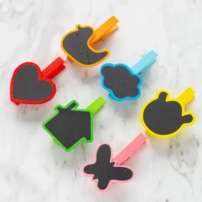 Mey İthalat® Desenli Notlu Ahşap Mandal (6lı Set - 10 Paket)