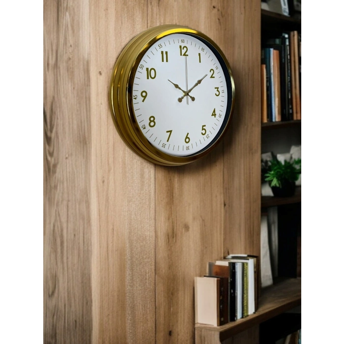 Mey İthalat® Elegant Gold Frame 40 Cm Metal Duvar Saati