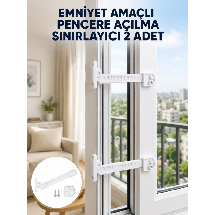 Mey İthalat® Emniyet Amaçlı Pencere Açılma Sınırlayıcı Aparat 2 Adet Yeni Nesil