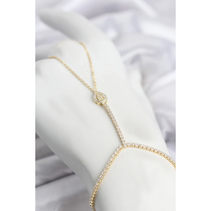Mey İthalat® Gold Renk Pirinç Zirkon Taşlı Damla Model Şahmeran