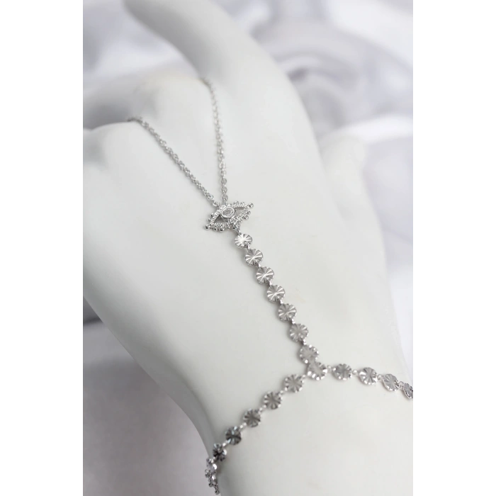Mey İthalat® Gümüş Renk Pirinç Zirkon Taşlı Göz Model Şahmeran