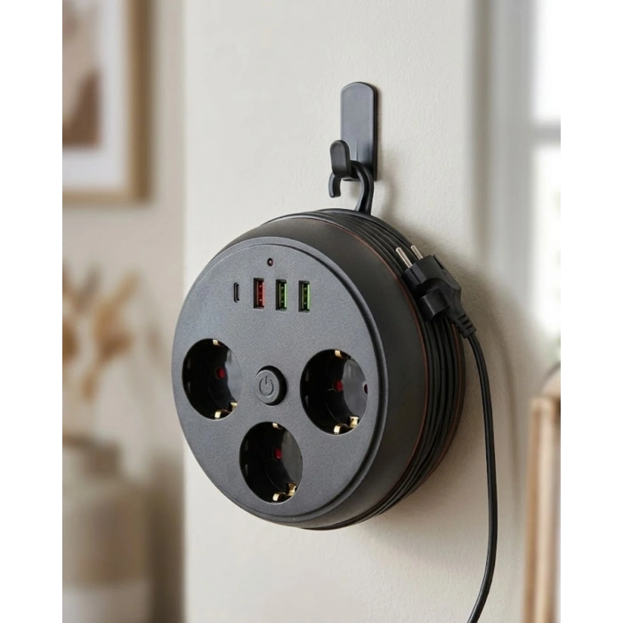 Mey İthalat® Güvenli Çoklu Priz 3 Priz 3 USB 1 Type C Termal Koruma Uzun Kablo