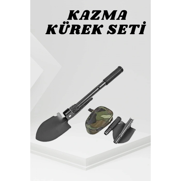 Mey İthalat® Katlanabilir Kamp Küreği Küçük Kazma Kürek Seti Pusulalı