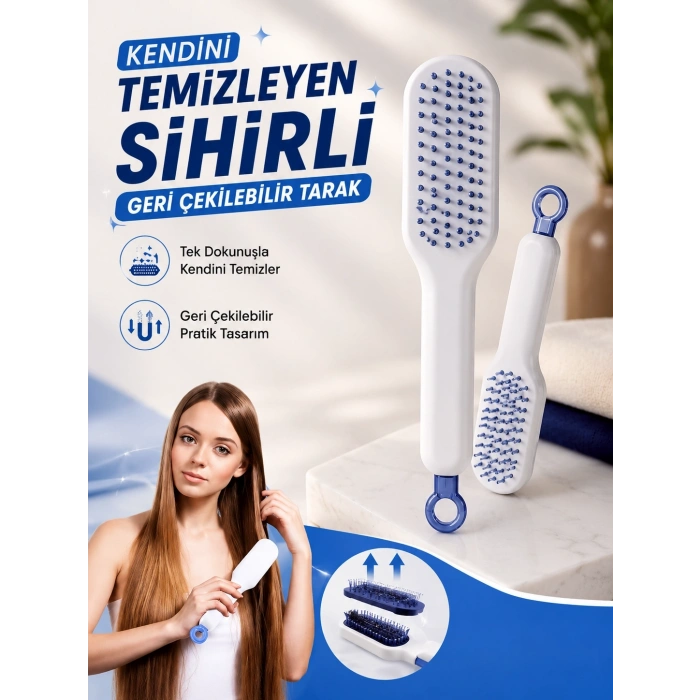 Mey İthalat® Kendini Temizleyen Tarak Fırça Geri Çekilebilir Evcil Hayvana Uygun Sıkı Dişli