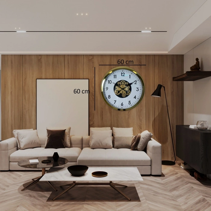 Mey İthalat® Klasik Gold 60 Cm Çarklı Duvar Saati