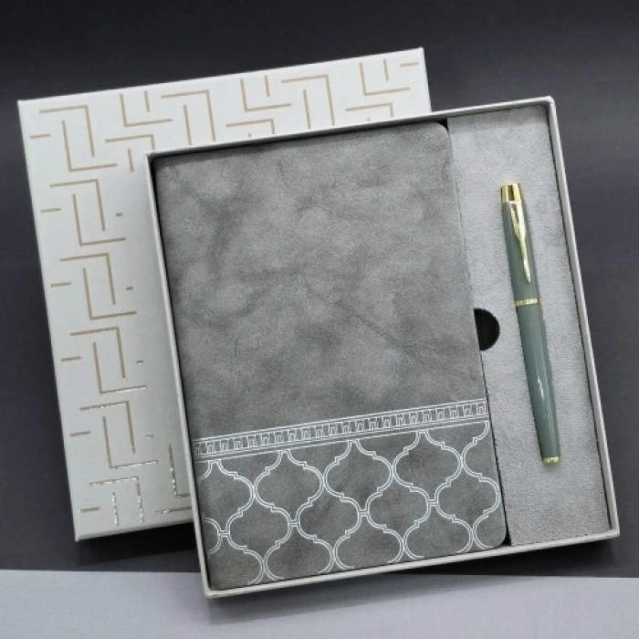 Mey İthalat® Kutulu Deri Defter Roller Kalem Set