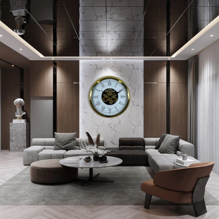 Mey İthalat® Luxury Gold 60 Cm Çarklı Duvar Saati