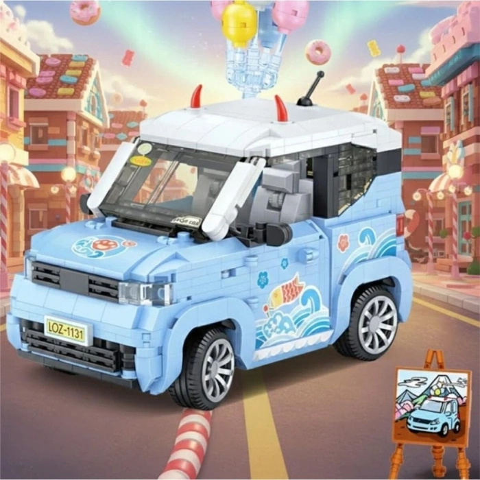 Mey İthalat® LZ-1131  BALON ARABASI MAVİ 875 PARÇA BLOCK OYUNCAK