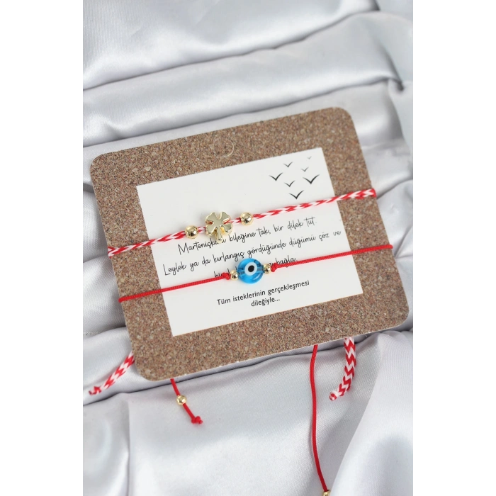 Mey İthalat® Marteniçka Bileklik 2li Yonca ve Nazarlı Model