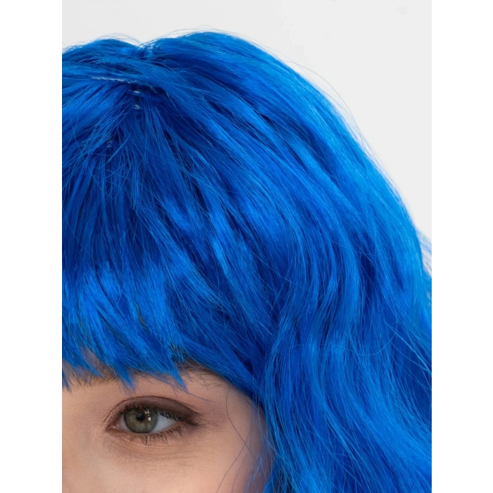 Mey İthalat® Mavi Renk Uzun Dalgalı Parti Peruğu
