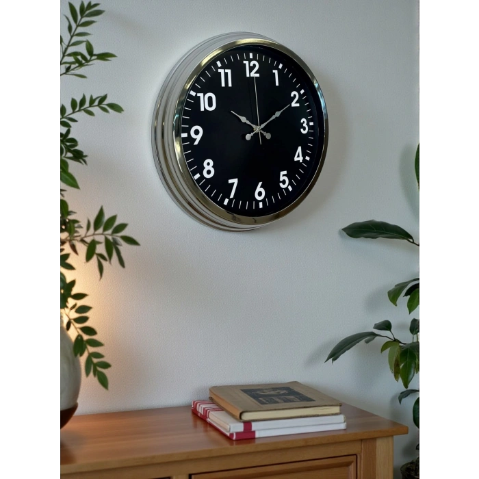 Mey İthalat® Modern 40 Cm Metal Krom Standart Duvar Saati