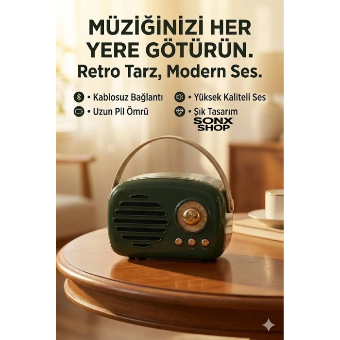 Mey İthalat®  Nostaljik Retro Bluetooth  - FM Radyo, USB ve Bluetooth Kablosuz Hoparlör