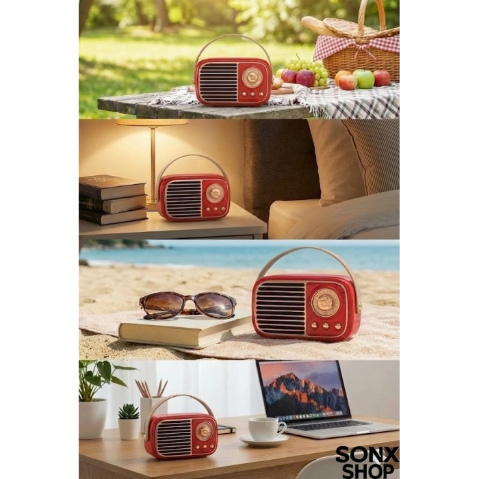 Mey İthalat®  Nostaljik Retro Bluetooth  - FM Radyo, USB ve Bluetooth Kablosuz Hoparlör