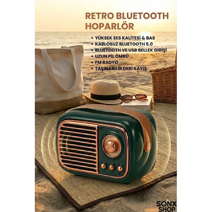 Mey İthalat®  Nostaljik Retro Bluetooth  - FM Radyo, USB ve Bluetooth Kablosuz Hoparlör