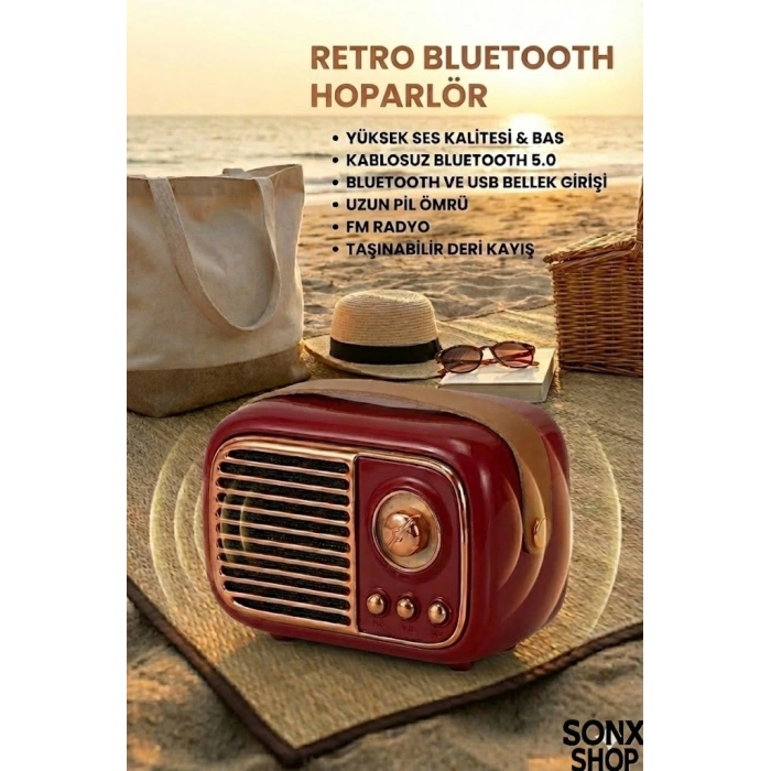 Mey İthalat®  Nostaljik Retro Bluetooth  - FM Radyo, USB ve Bluetooth Kablosuz Hoparlör