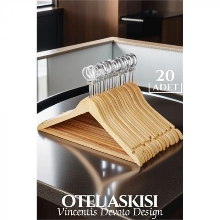 Mey İthalat® Otel Tip Askı 20 li Set Ahşap Vincentis Devoto Design 719599