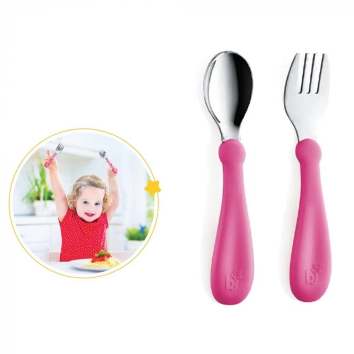 Mey İthalat®  Paslanmaz Çelik Çatal Kaşık Seti 522 Pembe