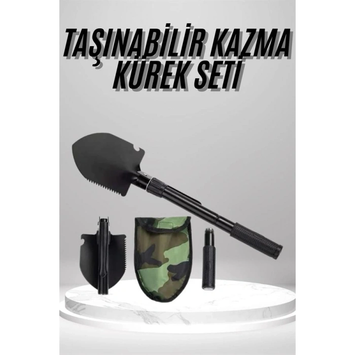 Mey İthalat® Pusulalı Katlanabilen Portatif Çantalı Mini Kazma Kürek Seti