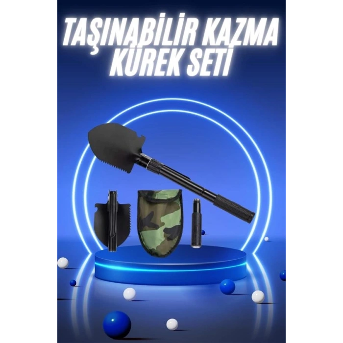 Mey İthalat® Pusulalı Katlanabilir Kazma Kürek Kamp Seti Kamp Küreği Portatif Çantalı