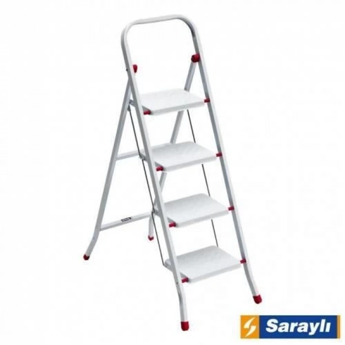 Mey İthalat® Saraylı Pratik Metal Merdiven Beyaz 4 Basamaklı