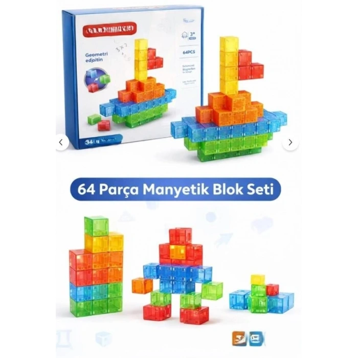 Mey İthalat® SH59838 MAGNET KÜP YAPI BLOK SETİ 64 PARÇA