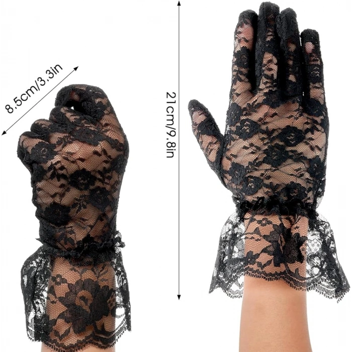 Mey İthalat® Siyah Güpürlü Dantel Eldiven Kısa – Vintage Zarif Kadın Eldiveni