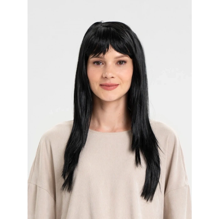 Mey İthalat® Siyah Renk Uzun Parti Peruğu