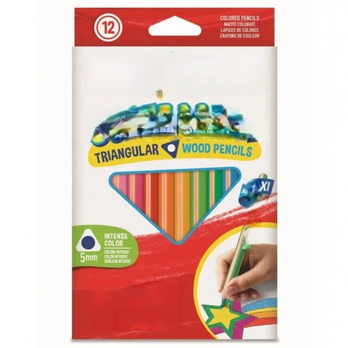 Mey İthalat® Üçgen Kuru Boya Kalemi 12 Renk