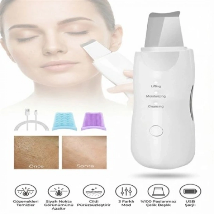 Mey İthalat® ULTRASONIC SİYAH NOKTA  AKNE SPATULA ŞARJLI CİLT TEMİZLEYİCİ