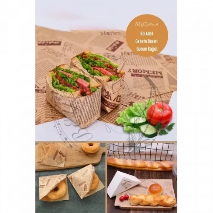 Mey İthalat® Vintage Gazete Desenli Sunum Kağıdı 50 Adet