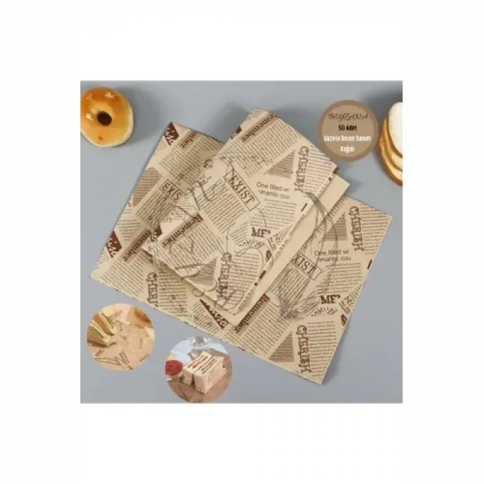 Mey İthalat® Vintage Gazete Desenli Sunum Kağıdı 50 Adet