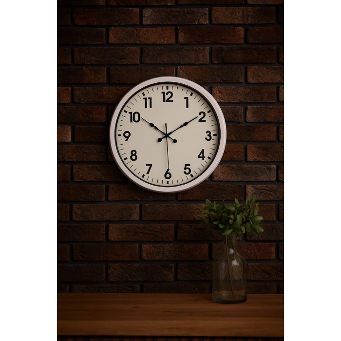 Mey İthalat® White Classic Modern 52 Cm Metal Duvar Saati