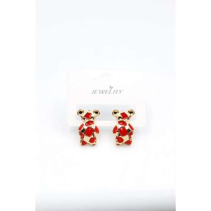 Mineli Ayıcık Küpe - Kırmızı