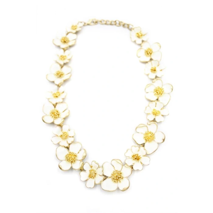 Mineli Çiçek Kolye - Krem