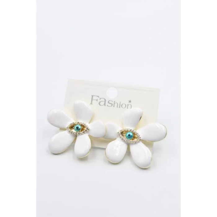 Mineli Çiçek Küpe - Beyaz