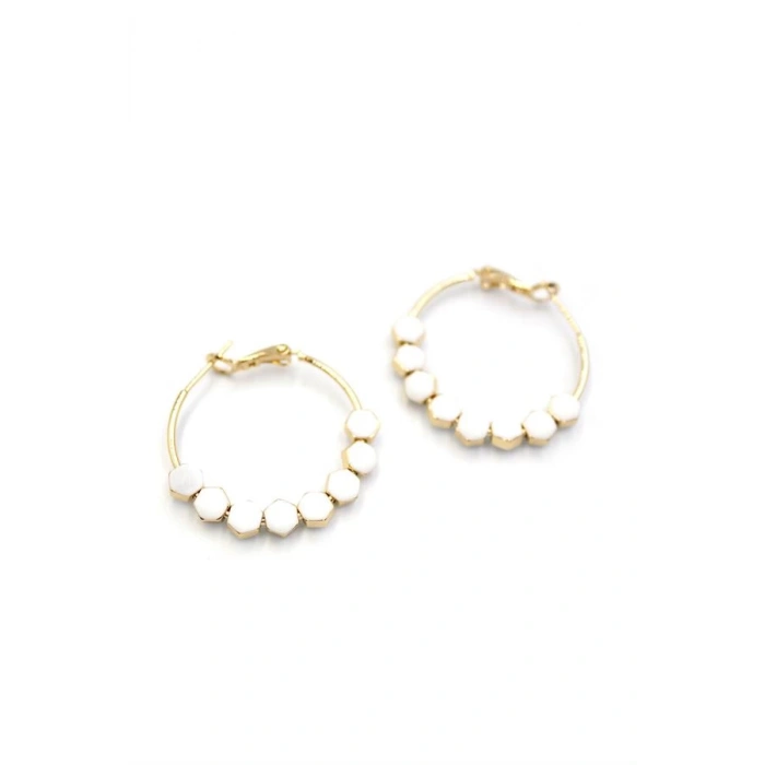 Mineli Halka Küpe - Beyaz