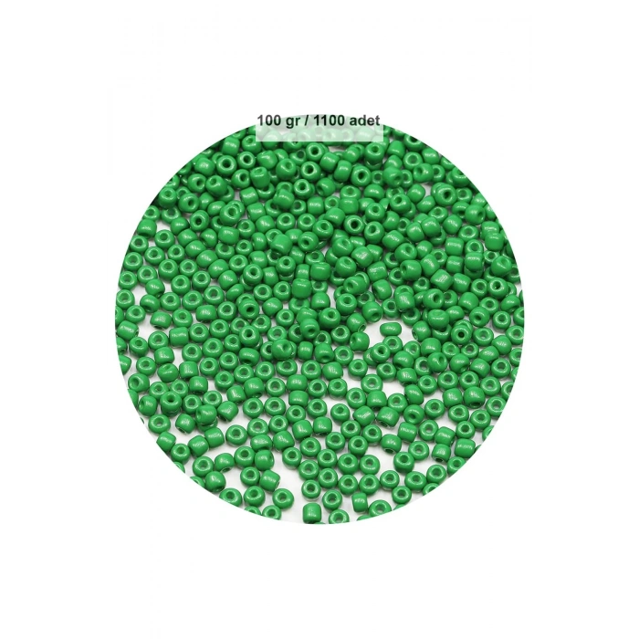Opak Yeşil Renk 4 mm Yaklaşık 1100 adet / 100 gram Cam Boncuk Oya Yazma Bileklik ve Kolye