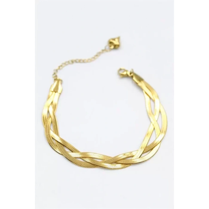 Örgü İtalyan Zincir Bileklik - Altın