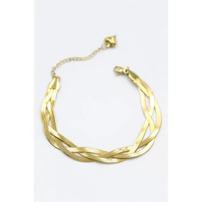 Örgü İtalyan Zincir Bileklik - Altın