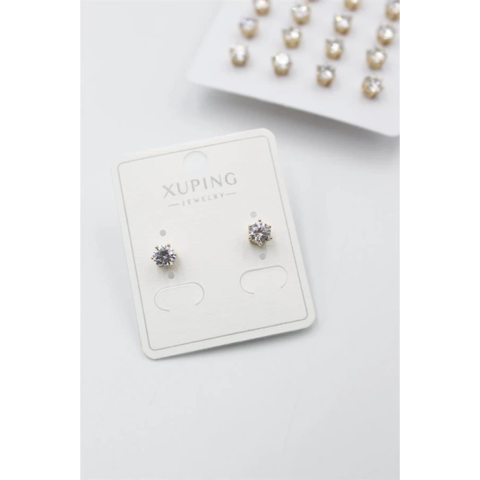 Orta Boy Zirkon Taşlı Tektaş  Küpe - Altın