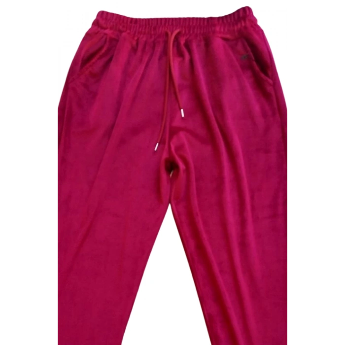 Parlak Kadife Cepli Pantolon Eşofman Pijama Altı Unisex Lastikli Paça Bordo