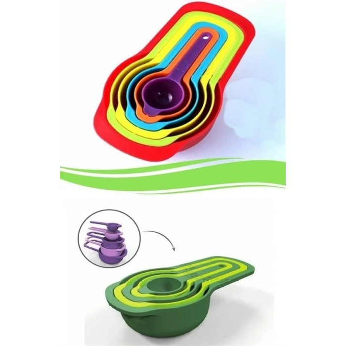 Pratik Ölçü Kaşığı Kabı 5li Şeker Baharat Sıvı Ölçer Aparat